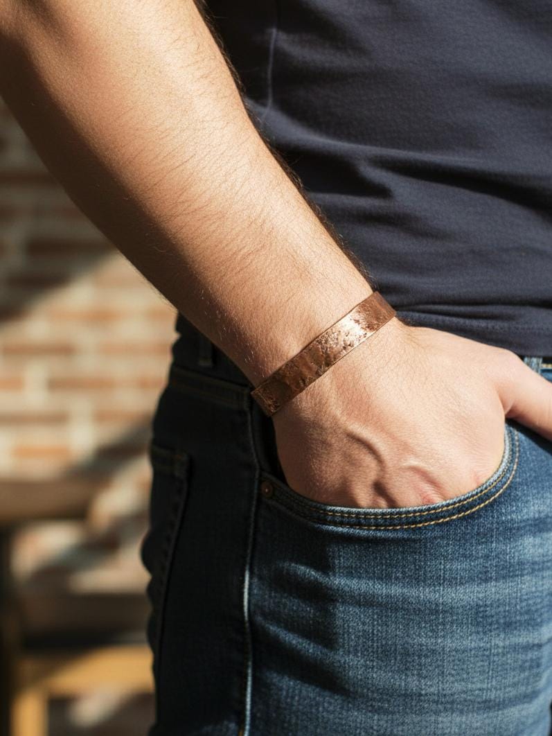 Rustic Copper Bracelet for Men, Copper Cuffs for Men, Anti-Arthritis Wellness Gift, Solid Hammered Copper Cuff, 100% Copper Healing Bracelet  CopperNation7