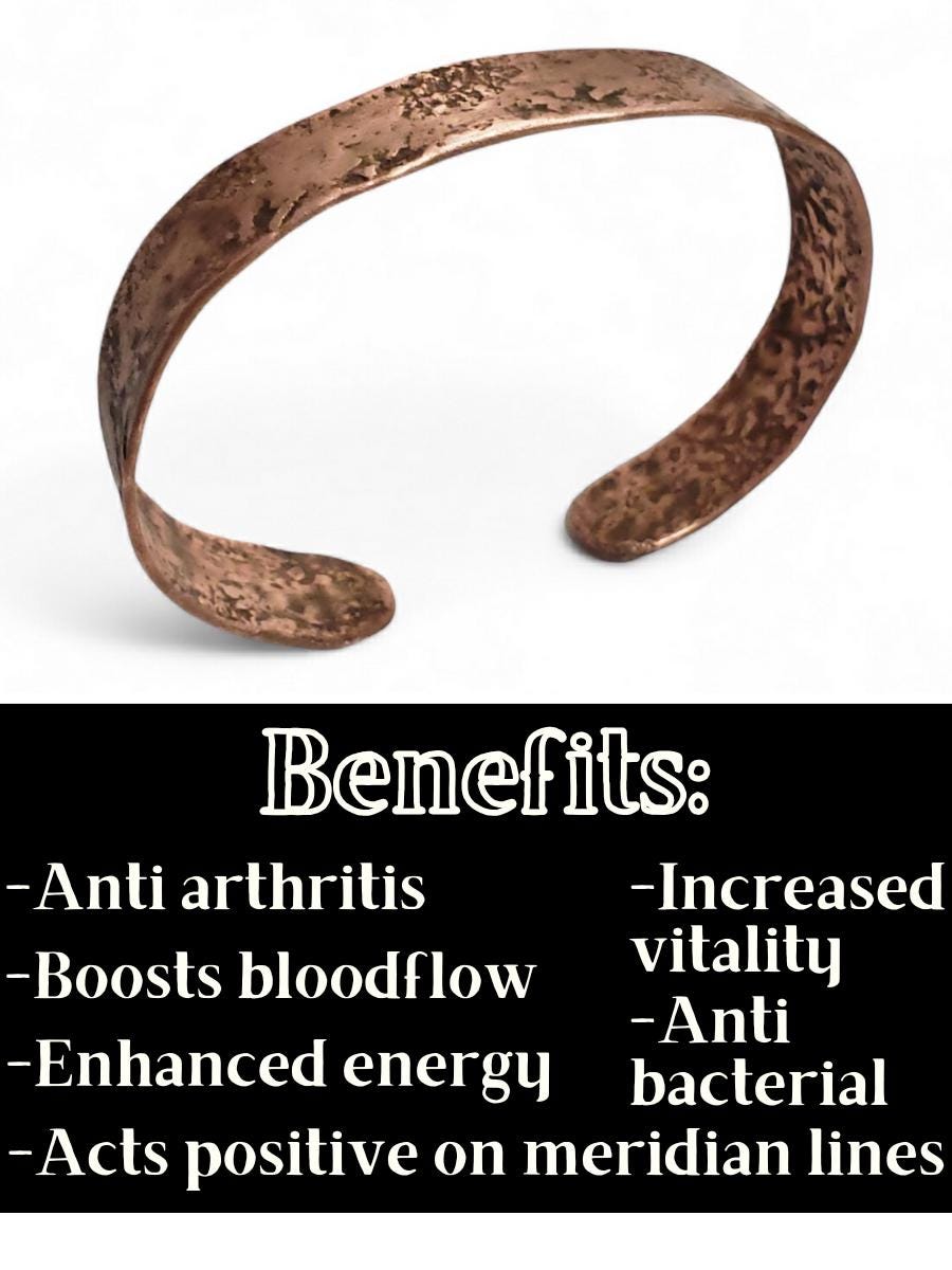 Rustic Copper Cuff for Blood-Flow, Handmade Copper Bracelet for Men, Anti-Arthritis Healing Gift, Hammered Copper Bracelet for Blood Flow