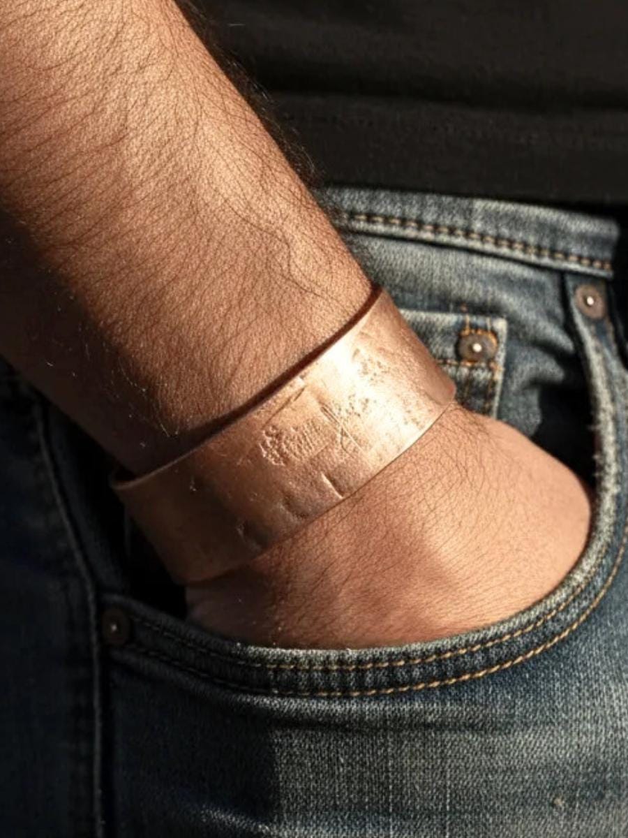Large Copper Bracelet for Men, Heavy Copper Bangle for Men, Wide Copper Arm Cuff, Anti-Arthritis Mens Gift, Hammered Copper Healing Bracelet