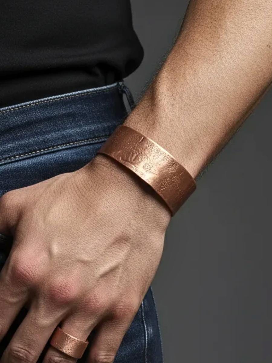 Wide Hammered Copper Bracelet for Men, Heavy Copper Cuff for Men, Thick Copper Arm Bangle, Anti-Arthritis Copper Cuff, Big Copper Bracelet