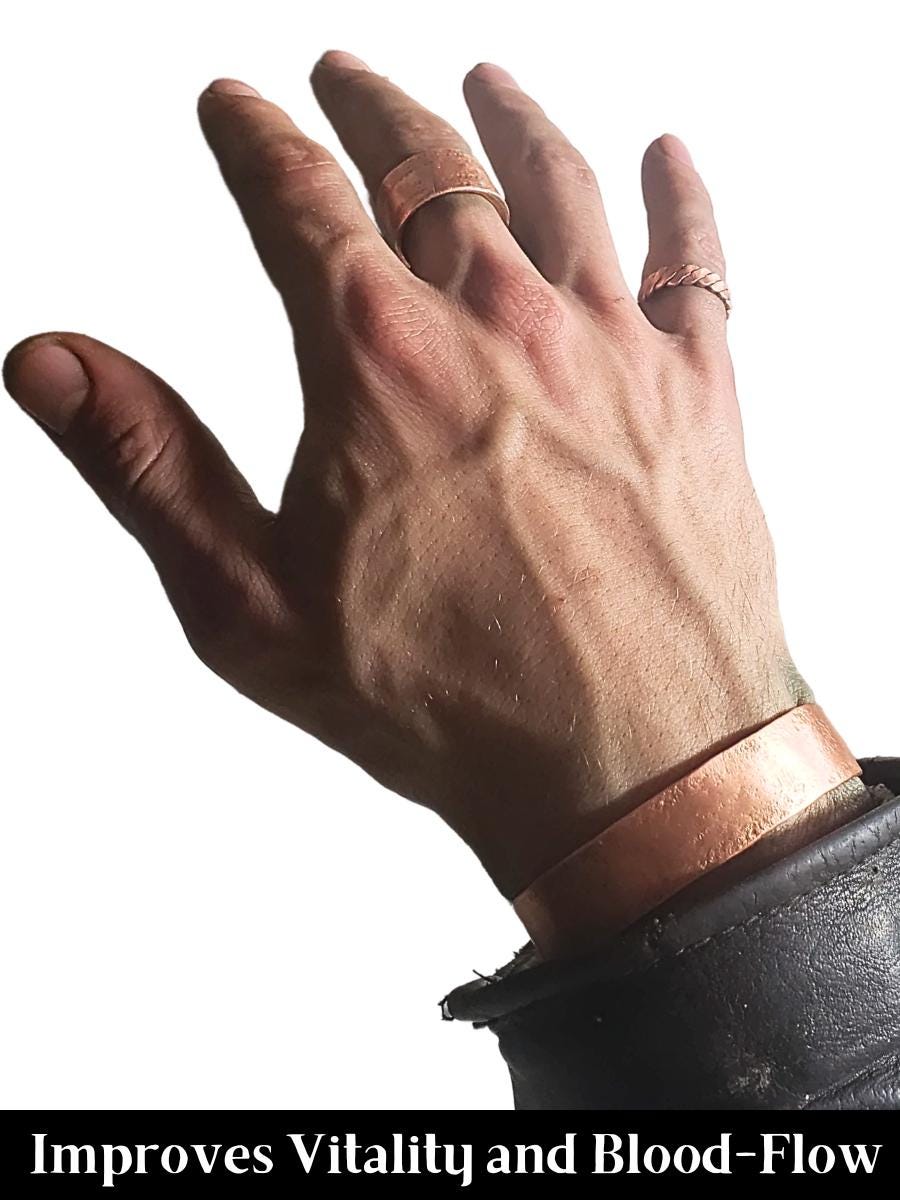 Rustic Copper Cuff for Blood-Flow, Handmade Copper Bracelet for Men, Anti-Arthritis Healing Gift, Hammered Copper Bracelet for Blood Flow