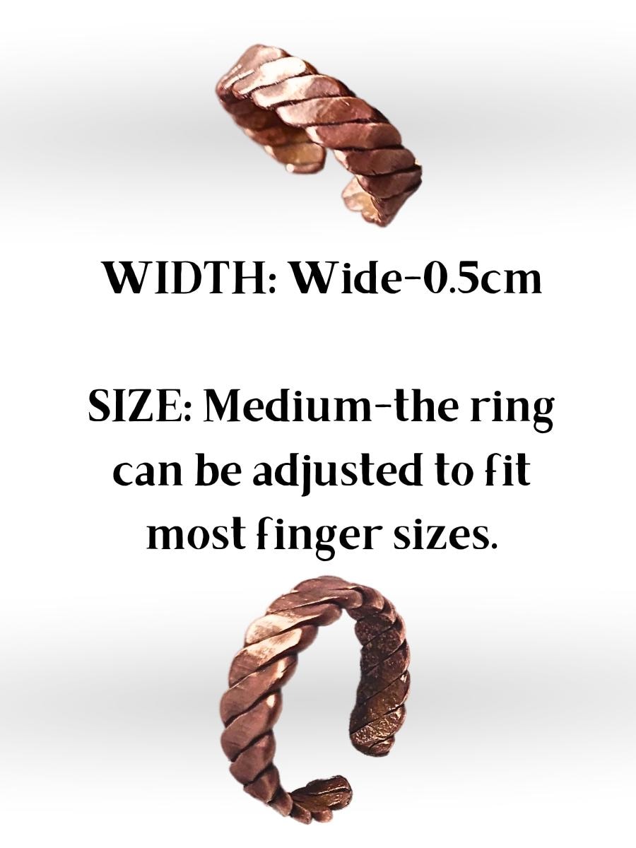 Handcrafted Adjustable Copper Ring, Tensor Healing Band, Arthritis Relief Ring, Anti-Inflammatory Copper Band