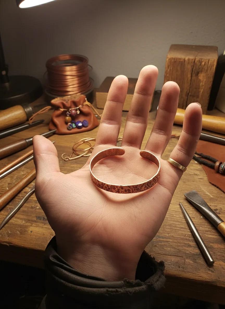 Textured Copper Bracelet for Men, Pure Copper Cuff, Hammered Copper Bangle, Anti-Arthritis Bracelet, Small Hammered Copper Healing Bracelet