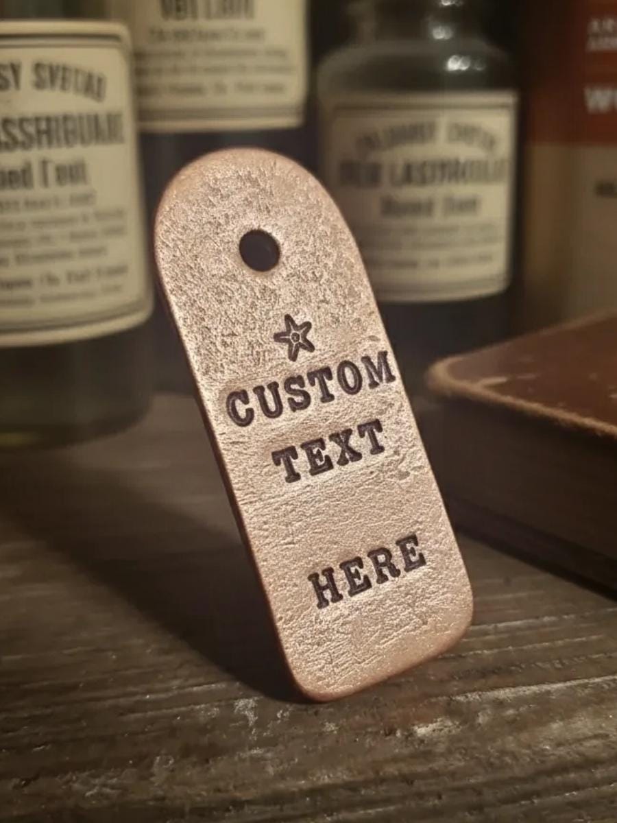 Personalized Copper Army Tag, Custom Text Pendant, Hammered Copper Tag for Necklace, Custom Copper Dog Tag, Rustic Copper Custom Pendant.