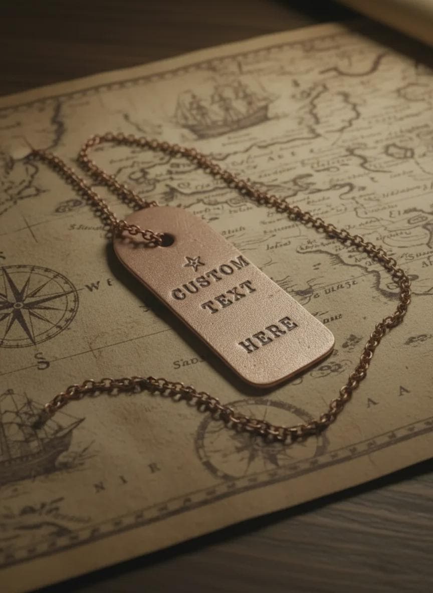 Custom Text Copper Tag, Personalized Copper Pendant, Hammered Copper Tag for Necklace, Custom Copper Army Tag, Rustic Copper Custom Pendant.