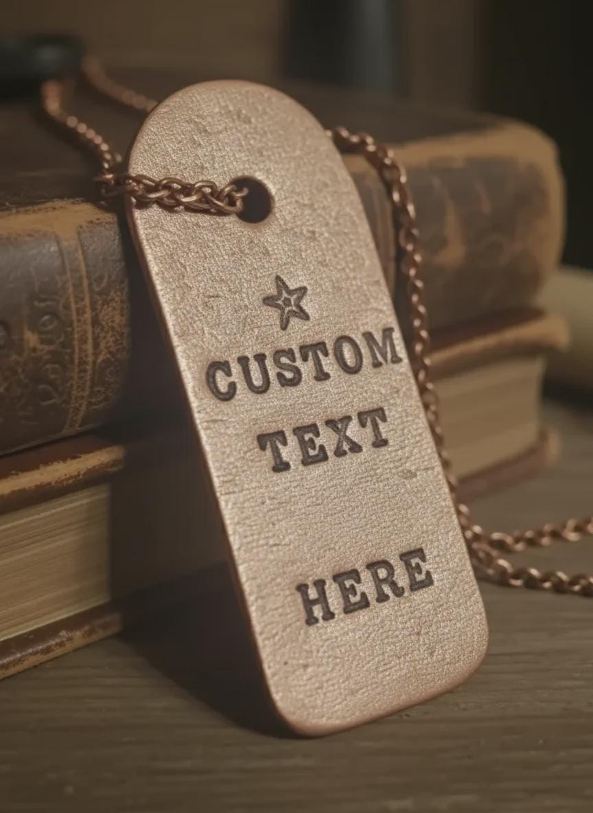 Custom Text Copper Tag, Personalized Copper Pendant, Hammered Copper Tag for Necklace, Custom Copper Army Tag, Rustic Copper Custom Pendant.