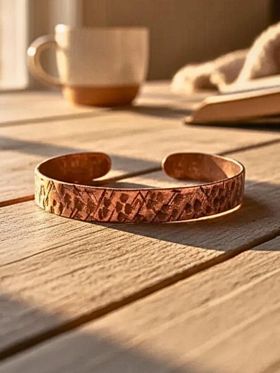 Textured Copper Bracelet for Men, Pure Copper Cuff, Hammered Copper Bangle, Anti-Arthritis Bracelet, Small Hammered Copper Healing Bracelet